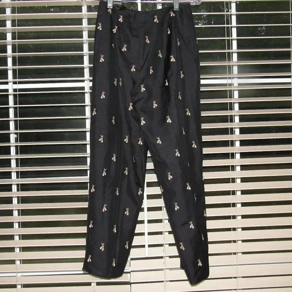NWT TALBOTS Silk Lined Navy Tan Tassels Pants 4P